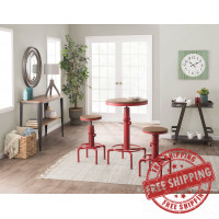 Lumisource BS-HYDRA R+BN Hydra Industrial Barstool in Vintage Red Metal and Brown Wood-Pressed Grain Bamboo 